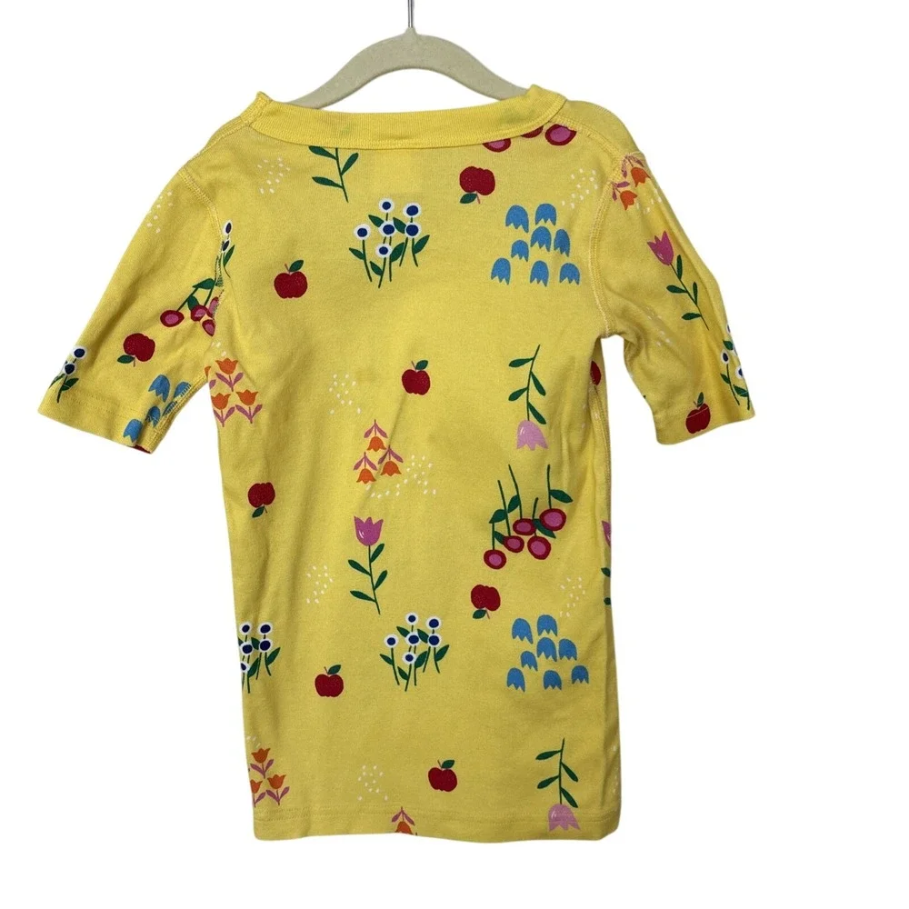 Hanna‎ Andersson Girl's Size 10 Short Sleeve Yellow Floral/ Apple Pajama Top